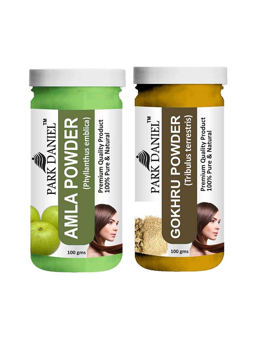 park daniel 100% pure & natural amla powder & gokhru powder combo pack of 2 jars of 100 gms(200 gms) - 18427736 - Zoom Image - 0