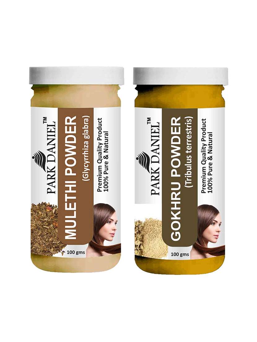 park daniel 100% pure & natural mulethi powder & gokhru powder combo pack of 2 jars of 100 gms(200 gms)