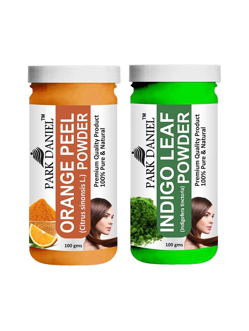 park daniel 100% pure & natural orange powder & indigo powder combo pack of 2 jars of 100 gms(200 gms)