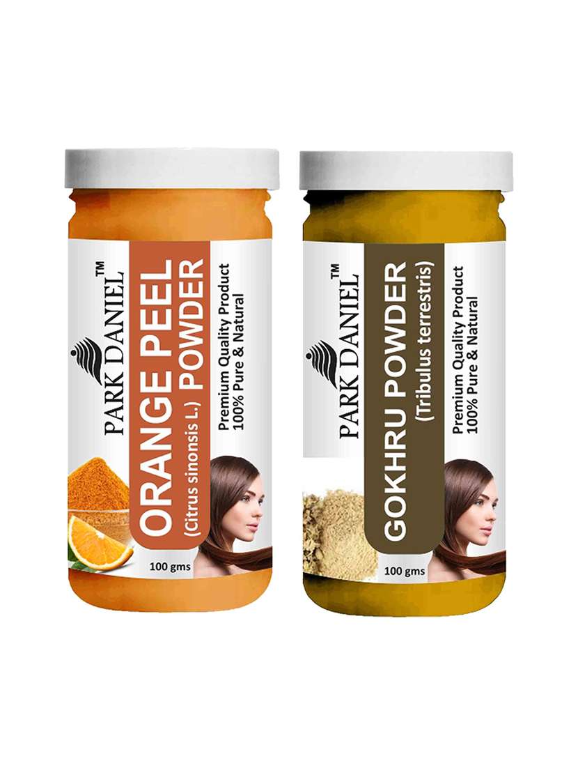 park daniel 100% pure & natural orange powder & gokhru powder combo pack of 2 jars of 100 gms(200 gms)