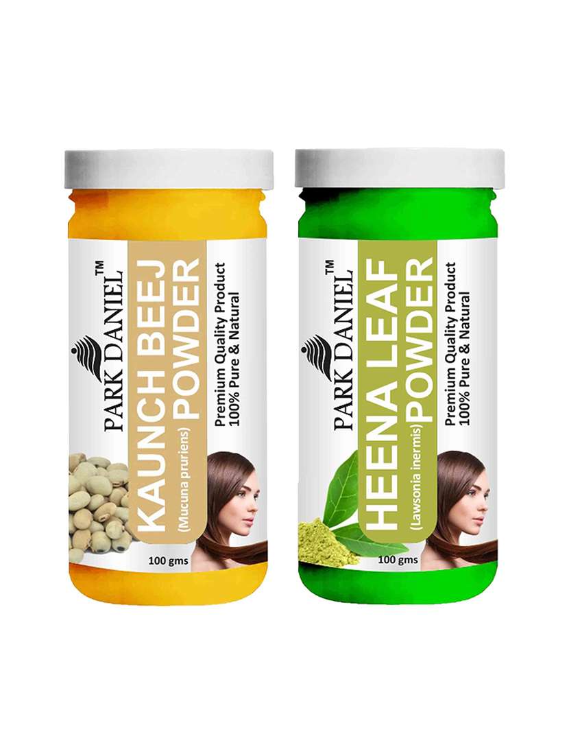 park daniel 100% pure & natural kaunch beej powder & heena leaf powder combo pack of 2 jars of 100 gms(200 gms)