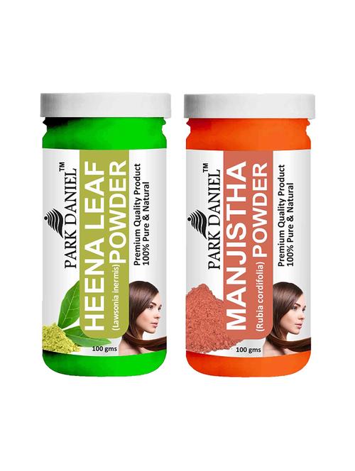park daniel 100% pure & natural heena leaf powder & manjistha powder combo pack of 2 jars of 100 gms(200 gms) - 18427890 - Standard Image - 0