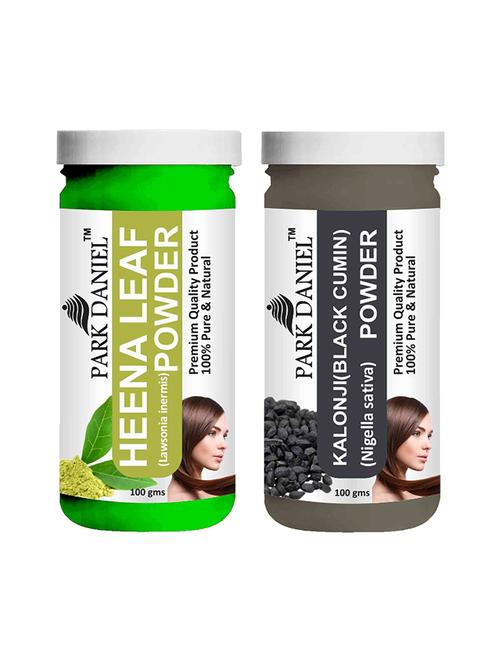 park daniel 100% pure & natural heena leaf powder & kalonji (black cumin) powder combo pack of 2 jars of 100 gms(200 gms) - 18427893 -  Standard Image - 0