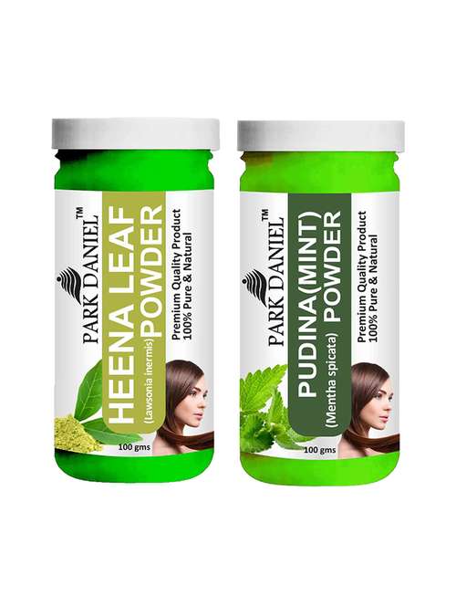 park daniel 100% pure & natural heena leaf powder & pudina powder combo pack of 2 jars of 100 gms(200 gms) - 18427896 -  Standard Image - 0