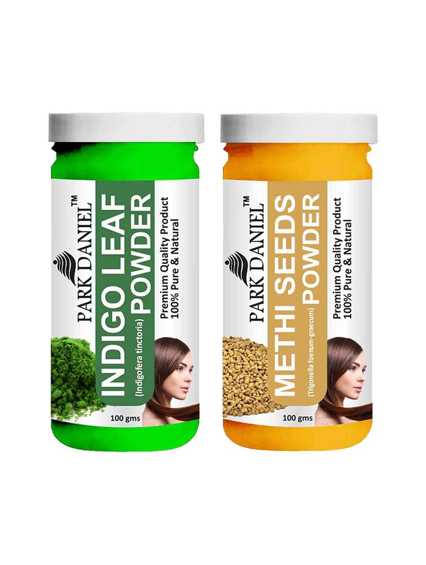 park daniel 100% pure & natural indigo powder & methi powder combo pack of 2 jars of 100 gms(200 gms)