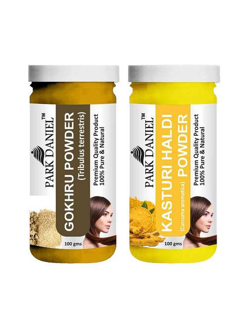 park daniel 100% pure & natural gokhru powder & kasturi haldi powder combo pack of 2 jars of 100 gms(200 gms) - 18427946 -  Standard Image - 0