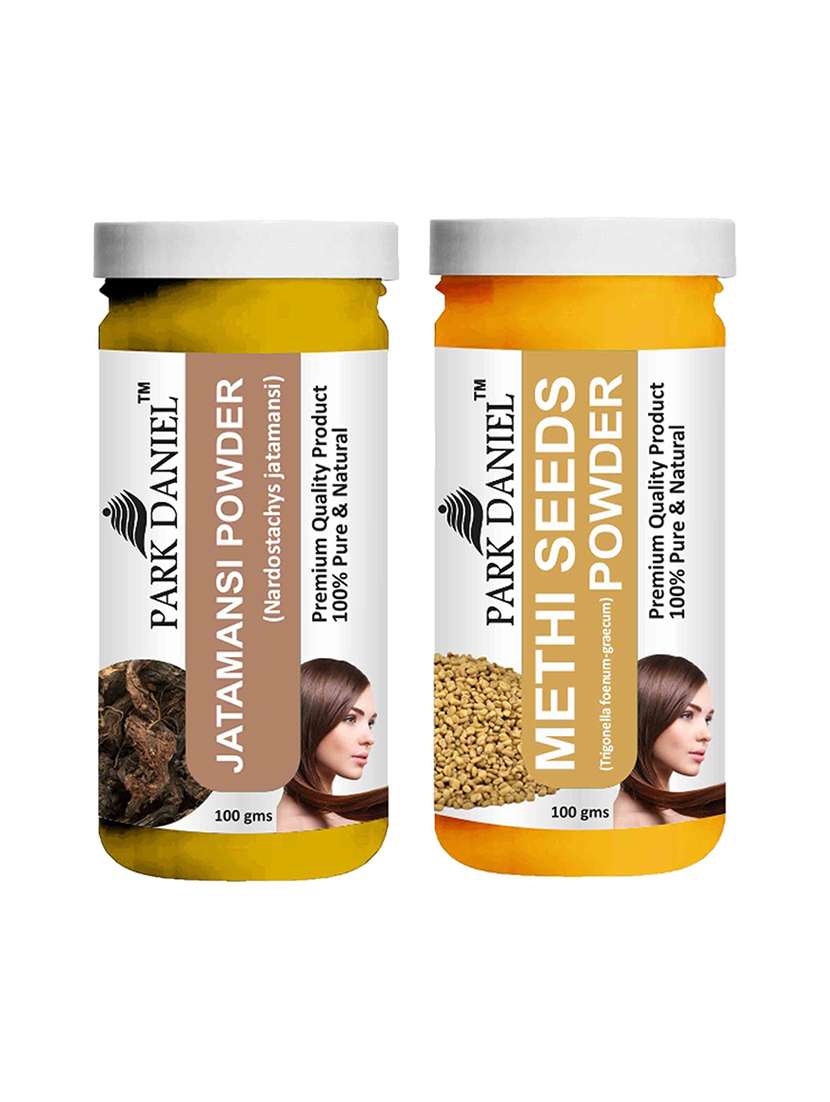 park daniel 100% pure & natural jatamansi powder & methi powder combo pack of 2 jars of 100 gms(200 gms)