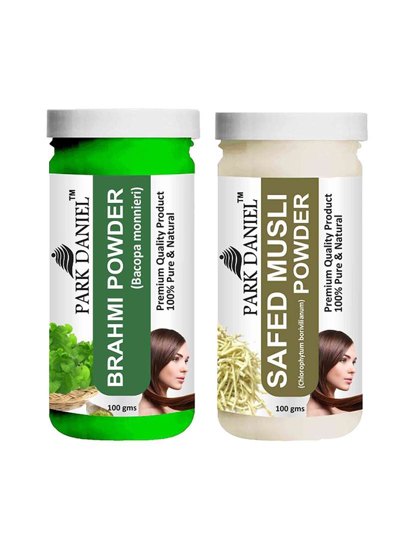 park daniel 100% pure & natural brahmi powder & safed musli powder combo pack of 2 jars of 100 gms(200 gms)