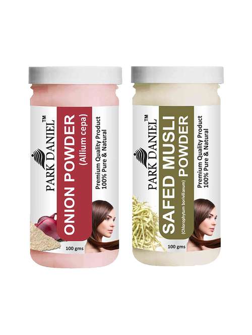 park daniel 100% pure & natural onion powder & safed musli powder combo pack of 2 jars of 100 gms(200 gms) - 18428000 - Standard Image - 0