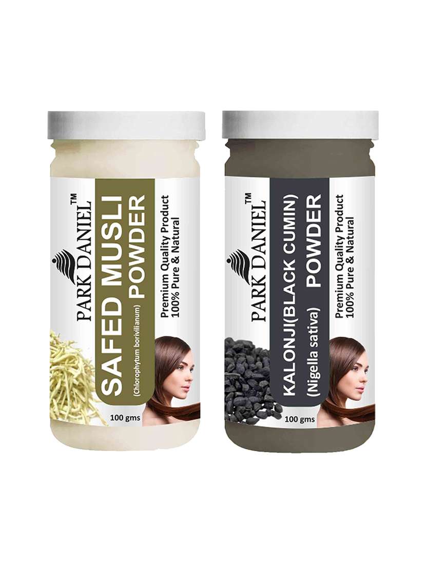 park daniel 100% pure & natural safed musli powder & kalonji (black cumin) powder combo pack of 2 jars of 100 gms(200 gms)