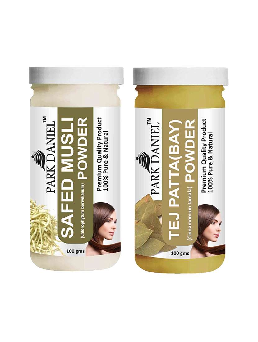 park daniel 100% pure & natural safed musli powder & tej patta powder combo pack of 2 jars of 100 gms(200 gms)