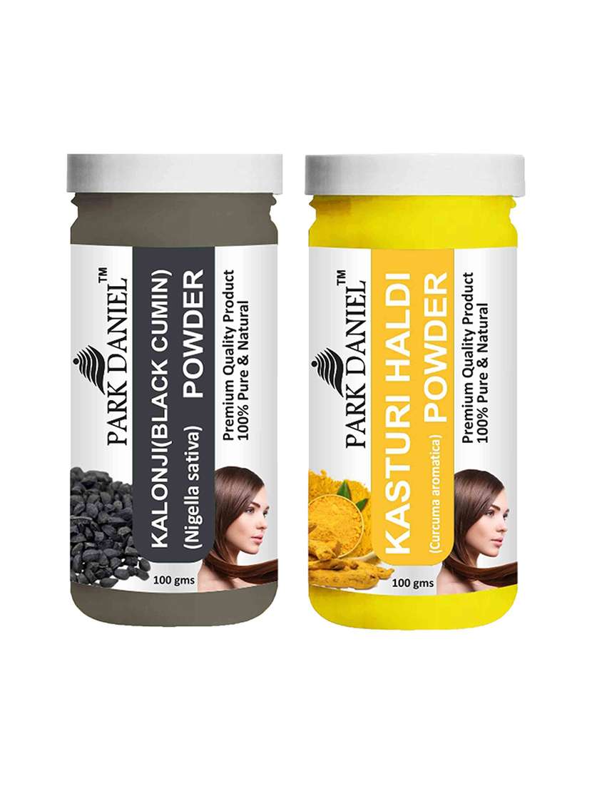 park daniel 100% pure & natural kalonji powder & kasturi haldi powder combo pack of 2 jars of 100 gms(200 gms)