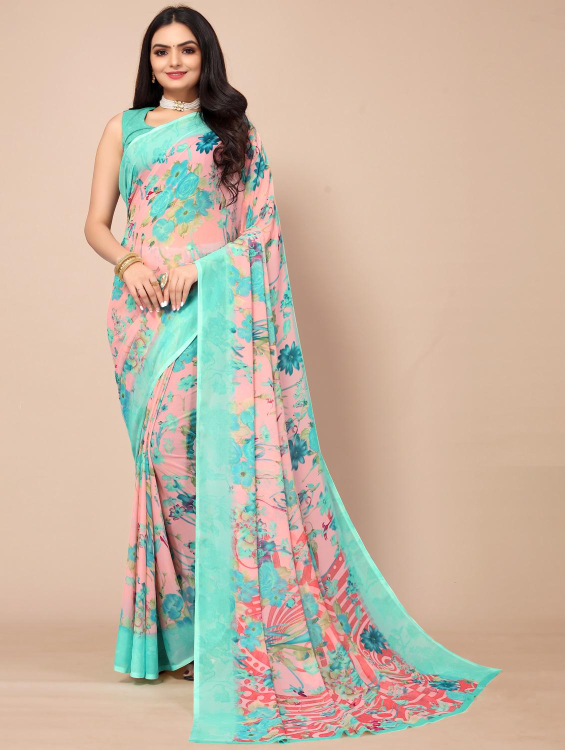 floral printed saree with blouse - 18428879 - Zoom Image - 0