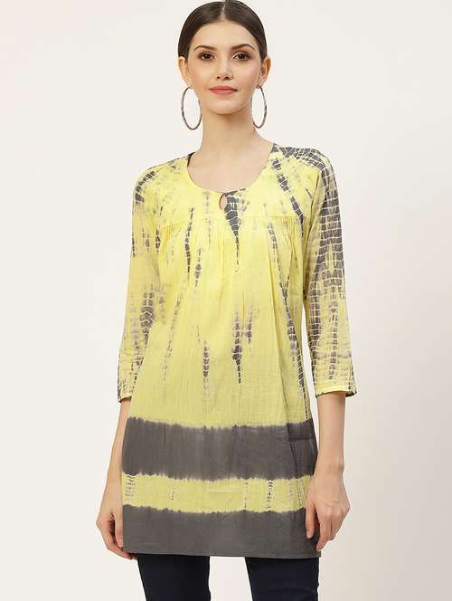 yellow tie & dye three quarter sleeve tunic - 18429150 - Standard Image - 0