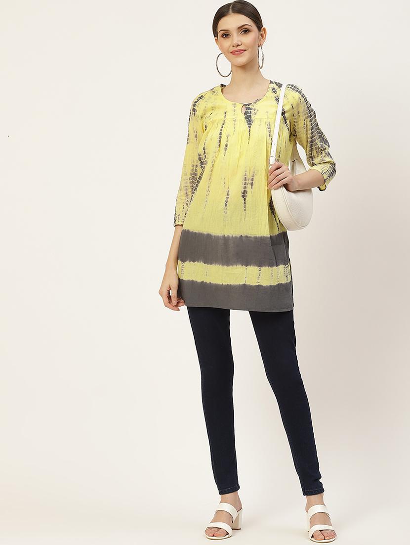 yellow tie & dye three quarter sleeve tunic - 18429150 - Standard Image - 3