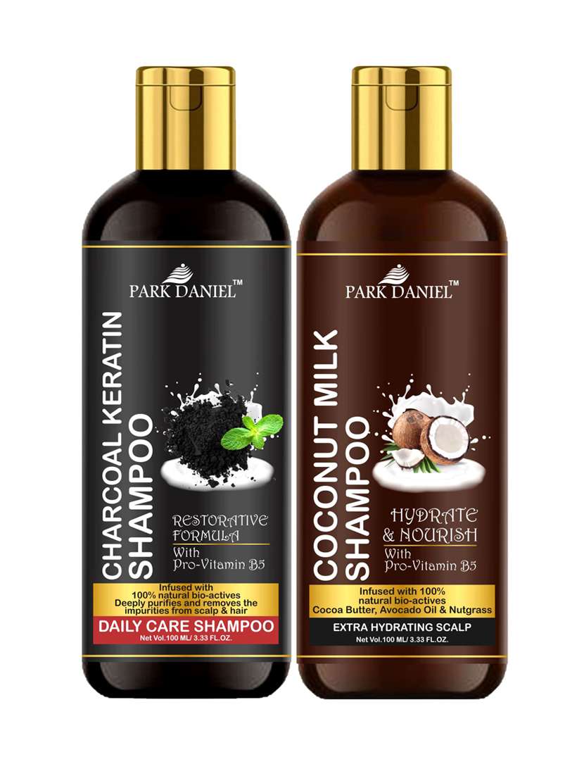 park daniel premium pure and natural charcoal keratin shampoo & coconut milk shampoo combo pack of 2 bottle of 100 ml(200 ml)
