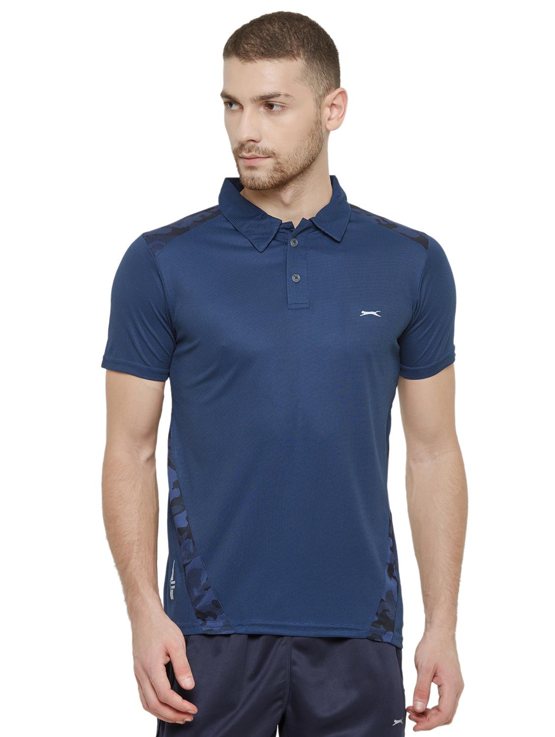 navy blue solid polo t-shirt - 18430038 - Zoom Image - 0
