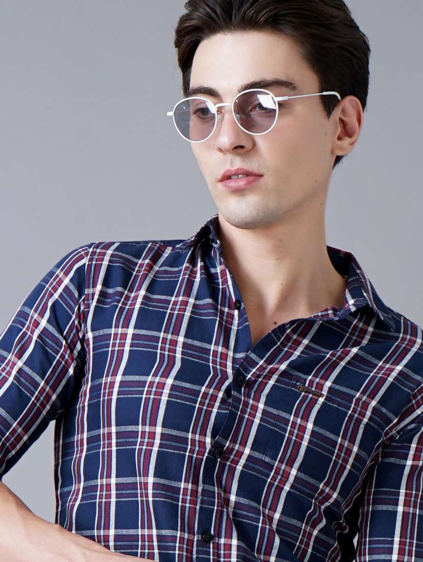 navy blue checkered casual shirt - 18430864 -  Standard Image - 5