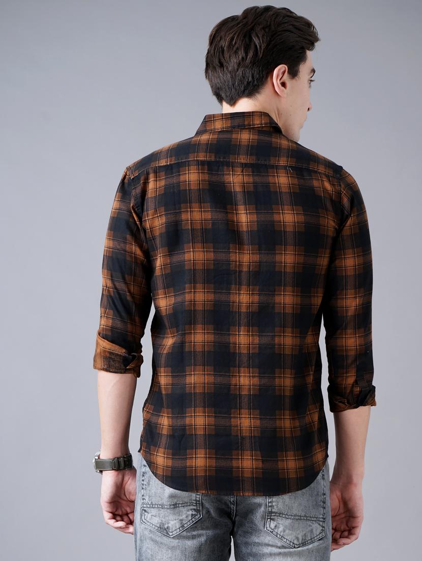 orange checkered casual shirt - 18430871 - Standard Image - 3
