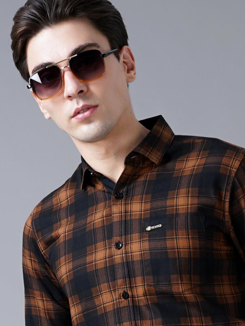 orange checkered casual shirt - 18430871 - Standard Image - 5