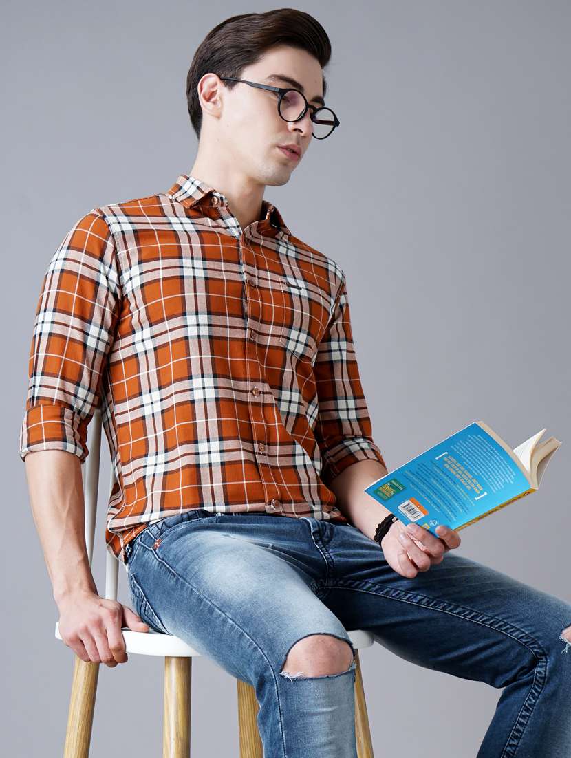 orange checkered casual shirt - 18430880 - Standard Image - 3