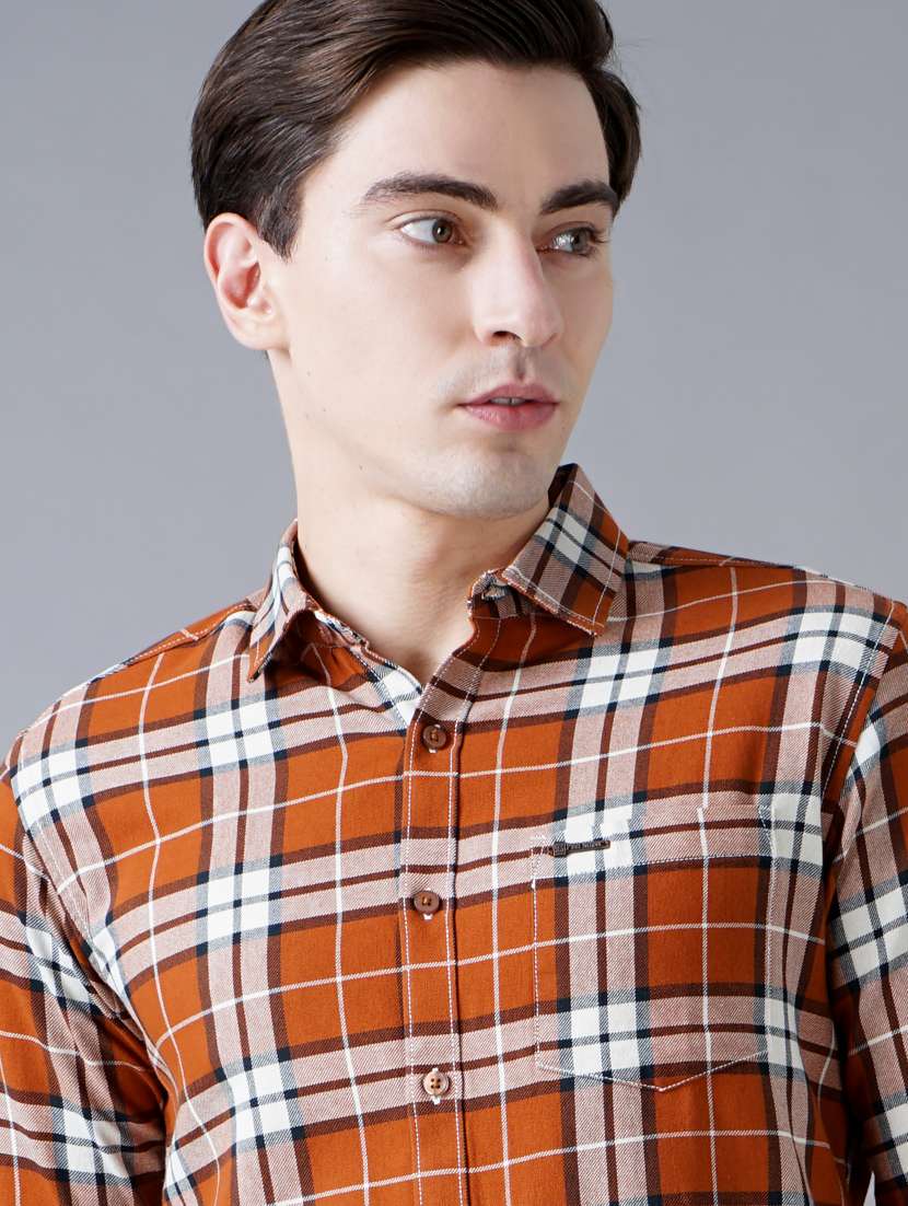 orange checkered casual shirt - 18430880 - Standard Image - 5