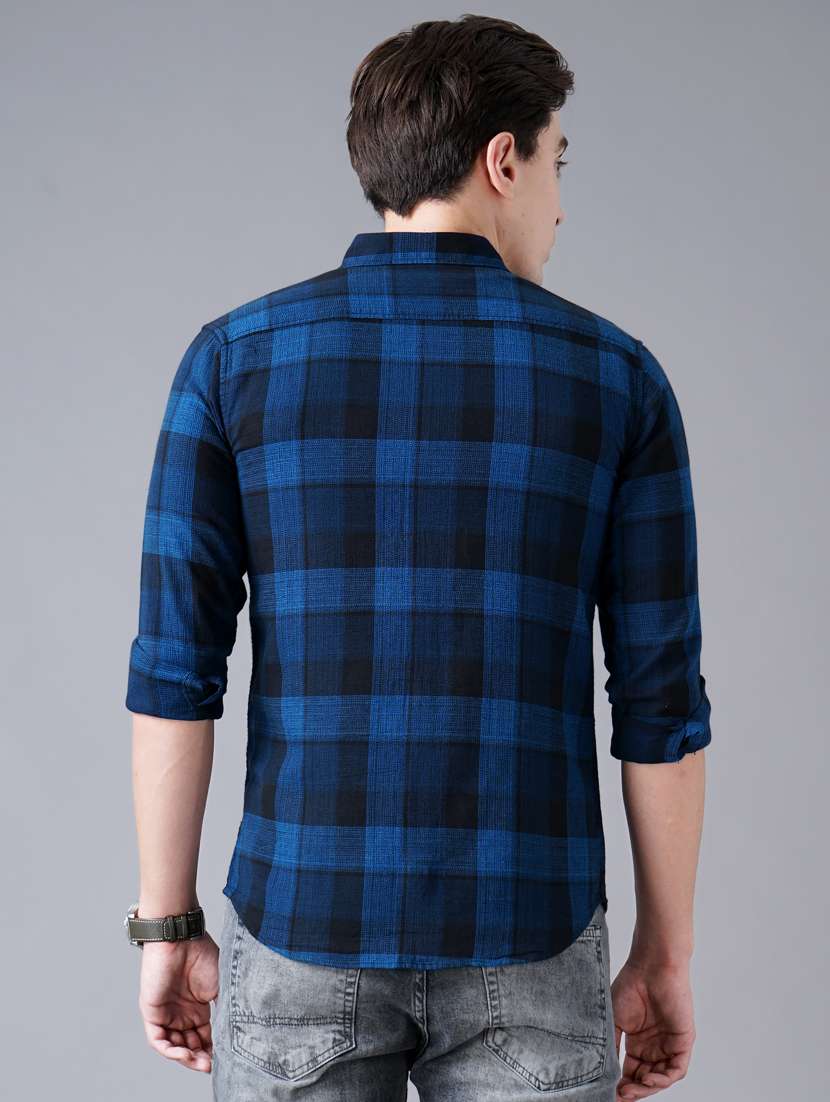 navy blue checkered casual shirt - 18430884 -  Standard Image - 3