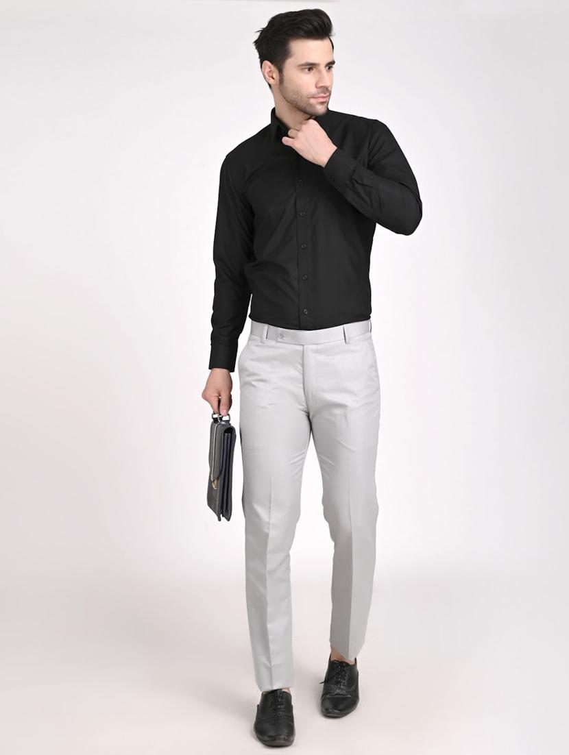 grey solid casual trouser - 18430936 - Standard Image - 3