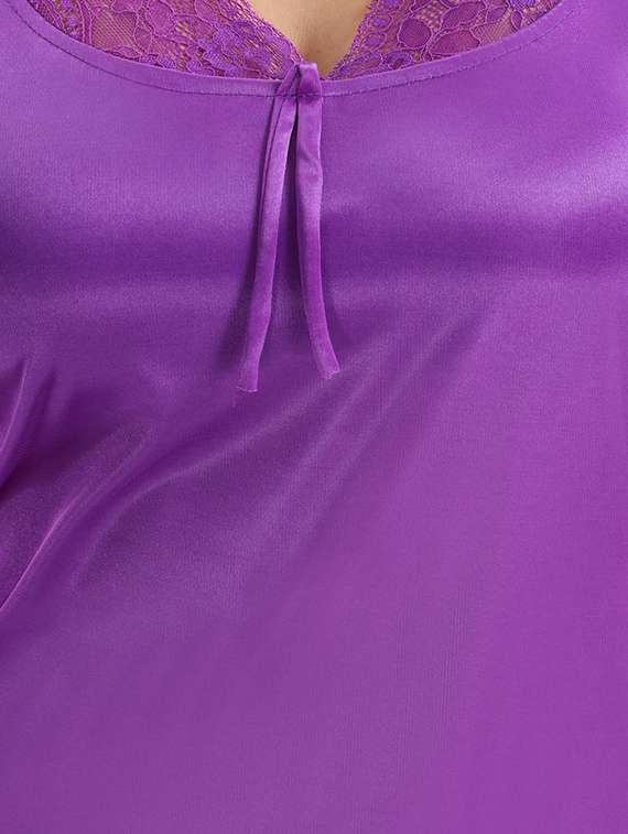 be you solid purple satin 6 piece nightwear set (1 robe, 1 nighty, 1 top, 1 patiyala, 1 lingerie set) for women - 18431357 -  Standard Image - 5