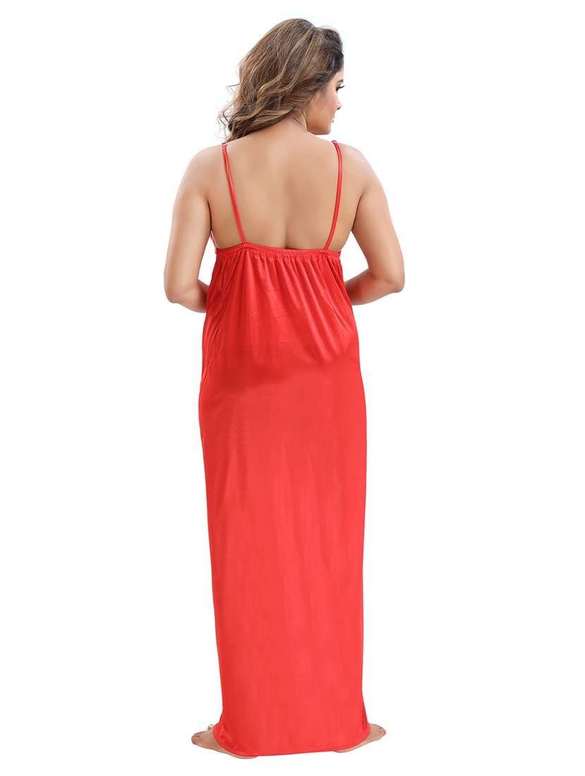 be you solid red satin 6 piece nightwear set (1 robe, 1 nighty, 1 top, 1 patiyala, 1 lingerie set) for women - 18431359 -  Standard Image - 5