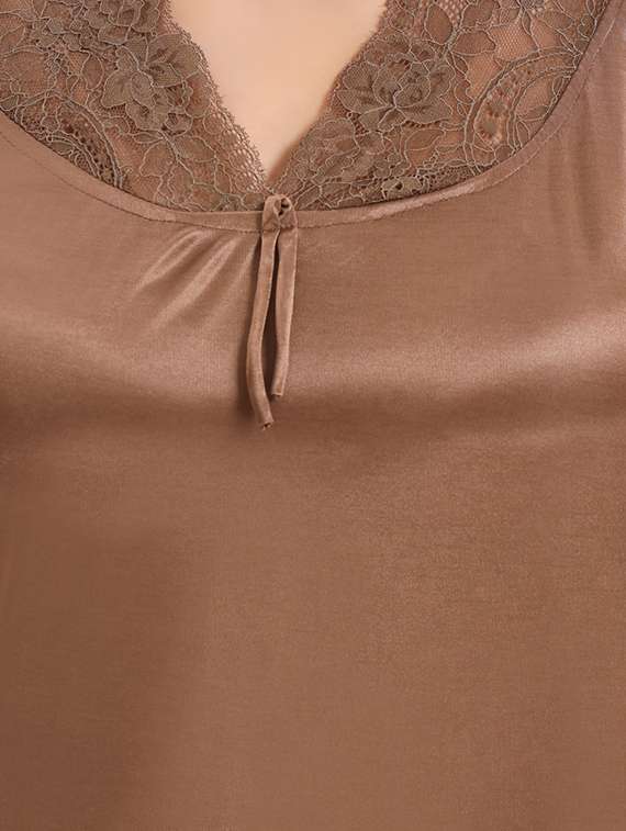 be you solid brown satin 6 piece nightwear set (1 robe, 1 nighty, 1 top, 1 patiyala, 1 lingerie set) for women - 18431362 -  Standard Image - 5