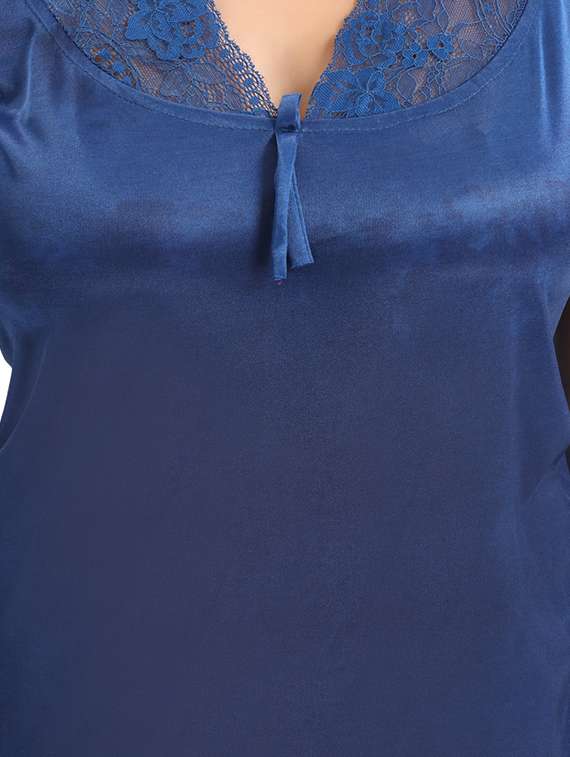 be you solid blue satin 6 piece nightwear set (1 robe, 1 nighty, 1 top, 1 patiyala, 1 lingerie set) for women - 18431363 -  Standard Image - 5