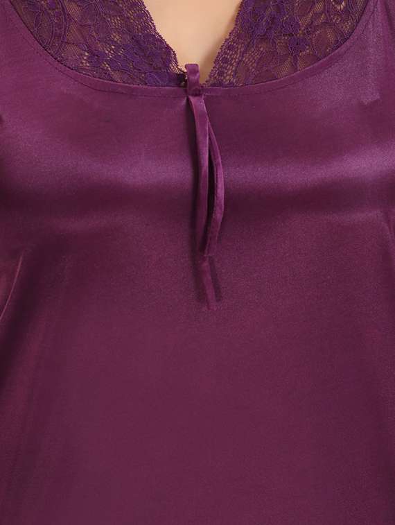 be you solid purple satin 6 piece nightwear set (1 robe, 1 nighty, 1 top, 1 patiyala, 1 lingerie set) for women - 18431366 -  Standard Image - 5