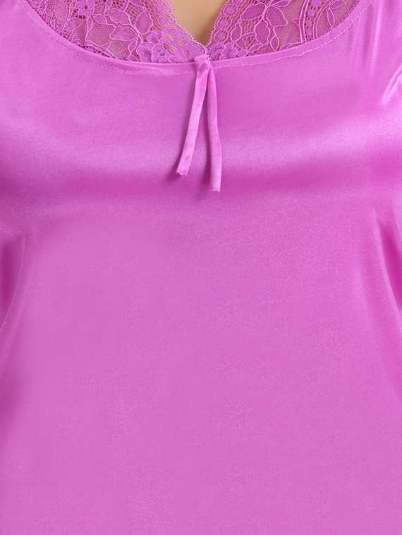 be you solid lavender satin 6 piece nightwear set (1 robe, 1 nighty, 1 top, 1 patiyala, 1 lingerie set) for women - 18431367 - Standard Image - 5