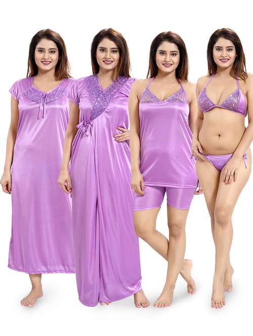 pack of 4 v-neck satin maxi wrap nightdress - 18431369 -  Standard Image - 0