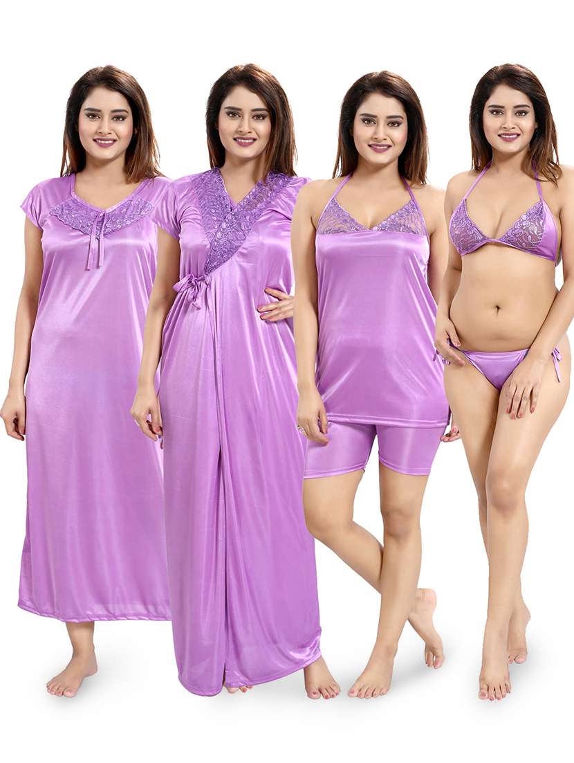 pack of 4 v-neck satin maxi wrap nightdress