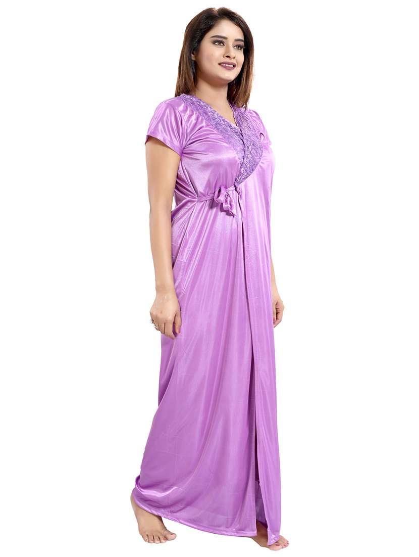 pack of 4 v-neck satin maxi wrap nightdress - 18431369 -  Standard Image - 5
