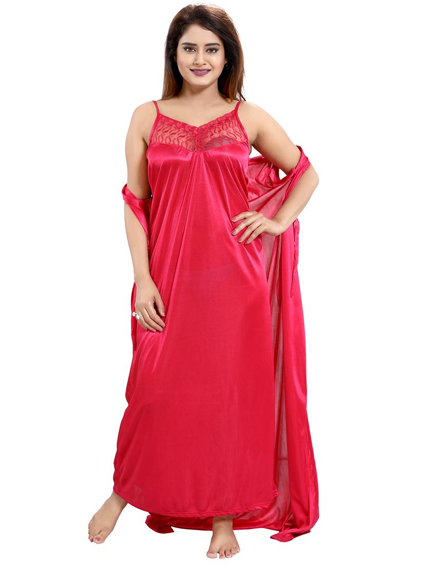 solid three piece night wear set - 18431370 - Zoom Image - 0