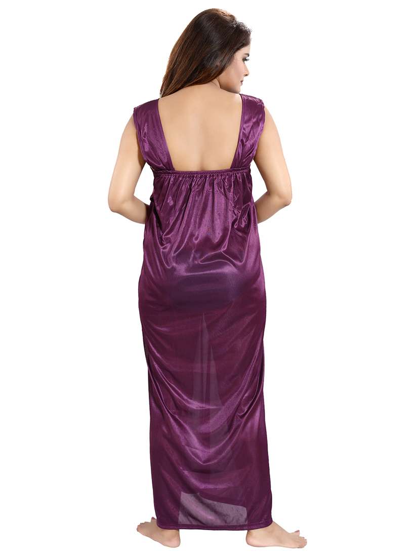 solid three piece night wear set - 18431374 - Standard Image - 3