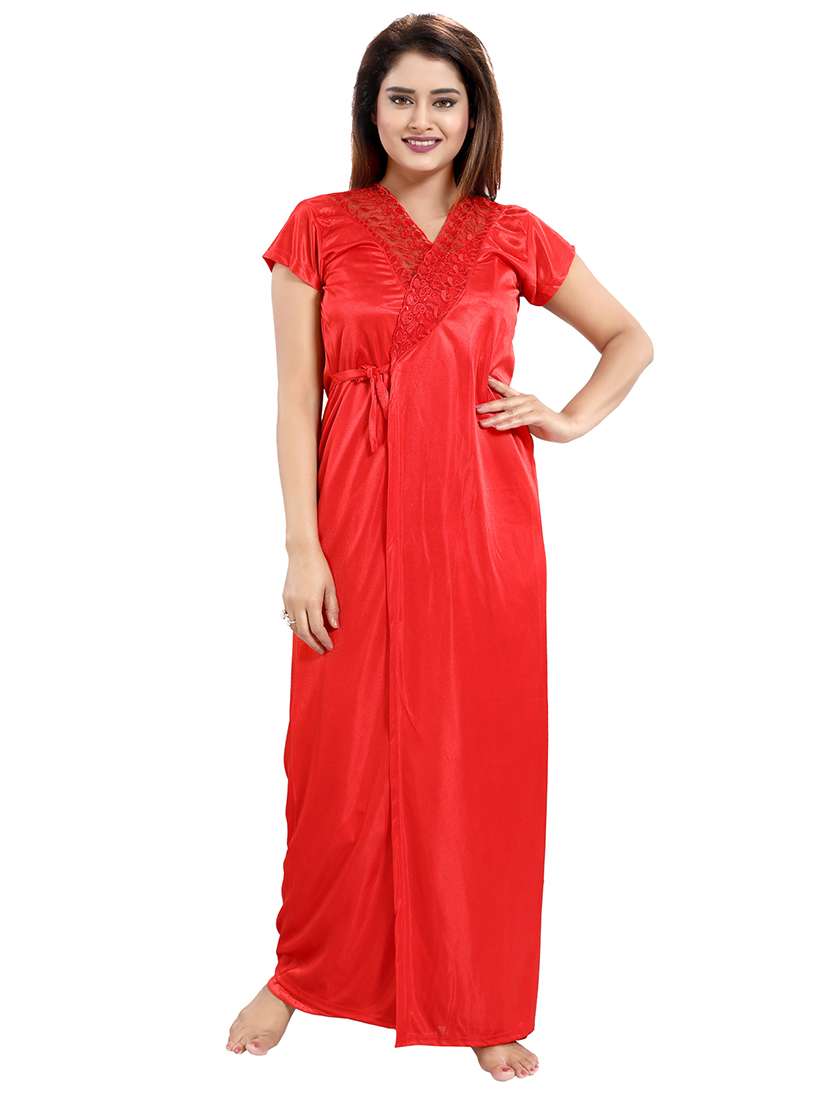 solid three piece night wear set - 18431375 - Zoom Image - 0