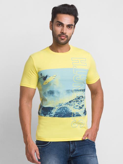 yellow chest-printed t-shirt - 18431997 - Standard Image - 0
