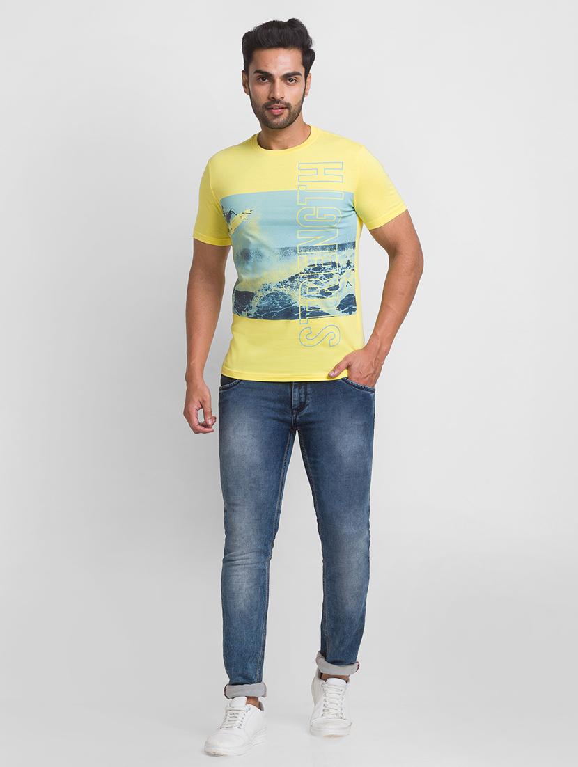yellow chest-printed t-shirt - 18431997 - Standard Image - 3