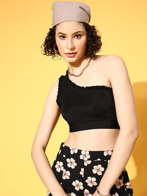 single shoulder frill detail bralette bra - 18434234 - Standard Image - 0