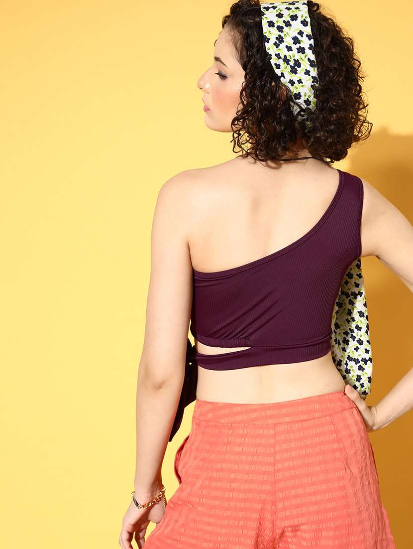 women's crop single shoulder top - 18434245 -  Standard Image - 3