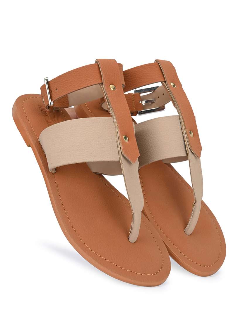 brown synthetic ankle strap sandals