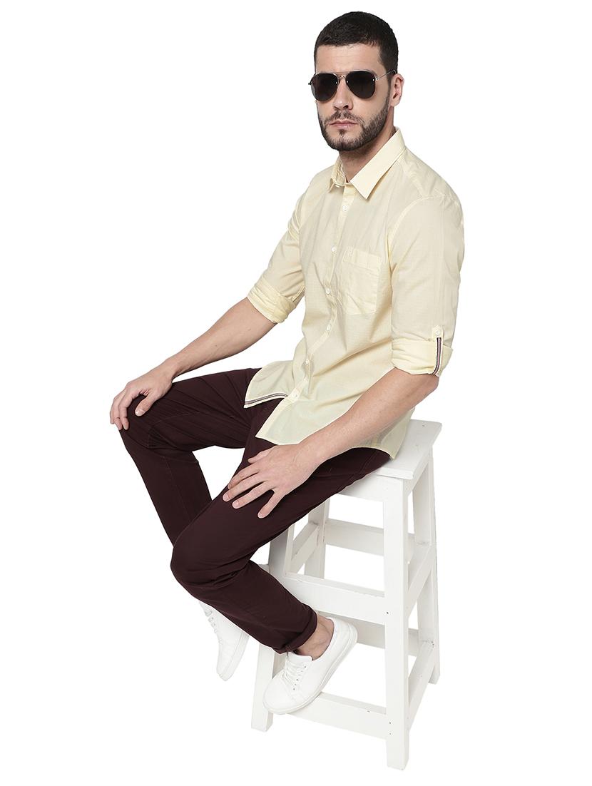 cream solid casual shirt - 18435104 - Standard Image - 3