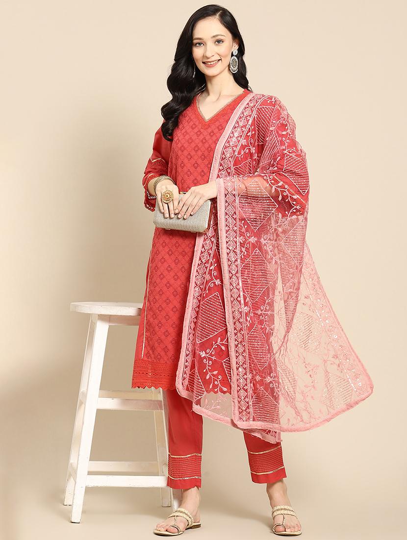 tonal embroidered chikankari net dupatta  - 18435590 -  Zoom Image - 0