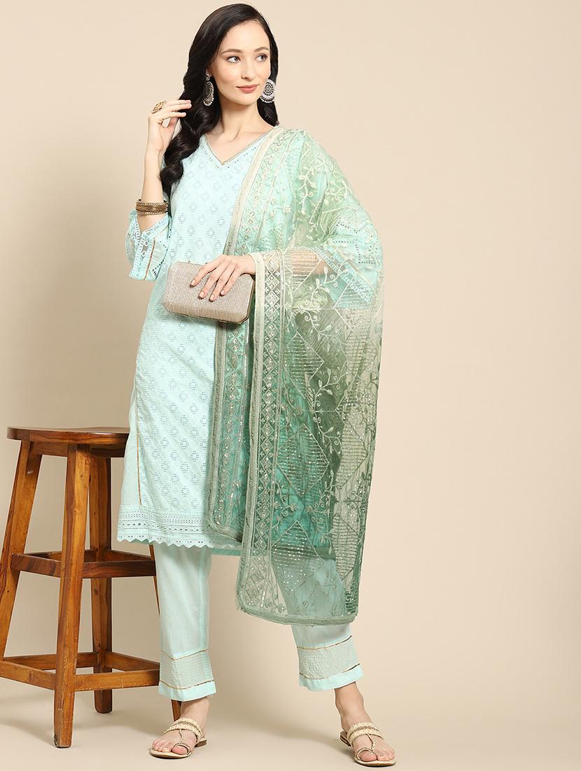 tonal embroidered chikankari net dupatta  - 18435603 -  Zoom Image - 0