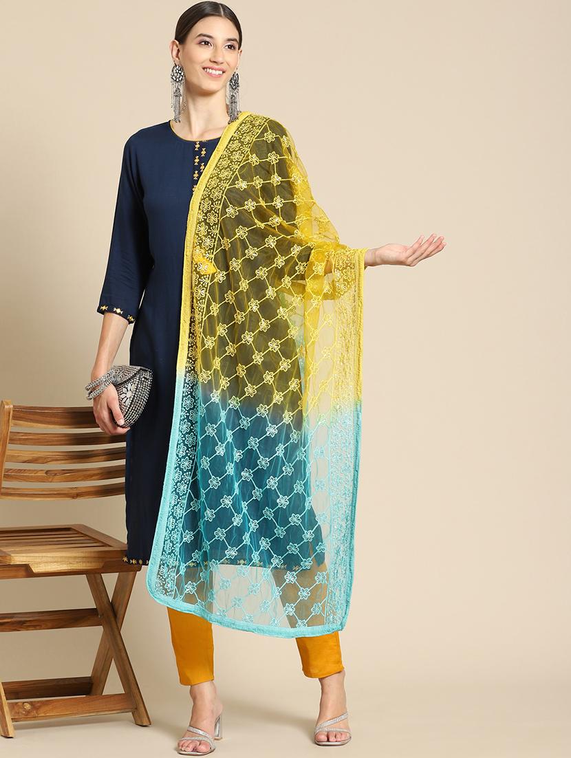 tonal embroidered chikankari net dupatta  - 18435669 -  Zoom Image - 0