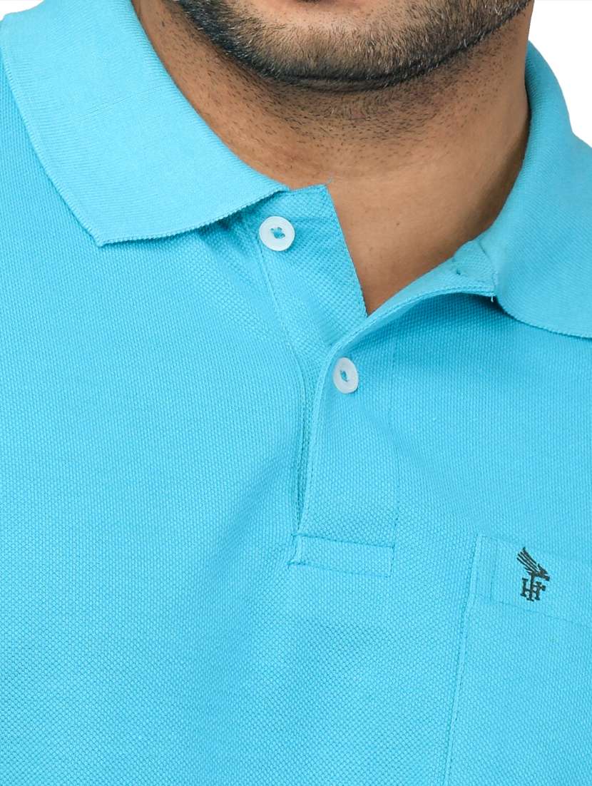 men turquoise solid polo t-shirt - 18436157 -  Standard Image - 3